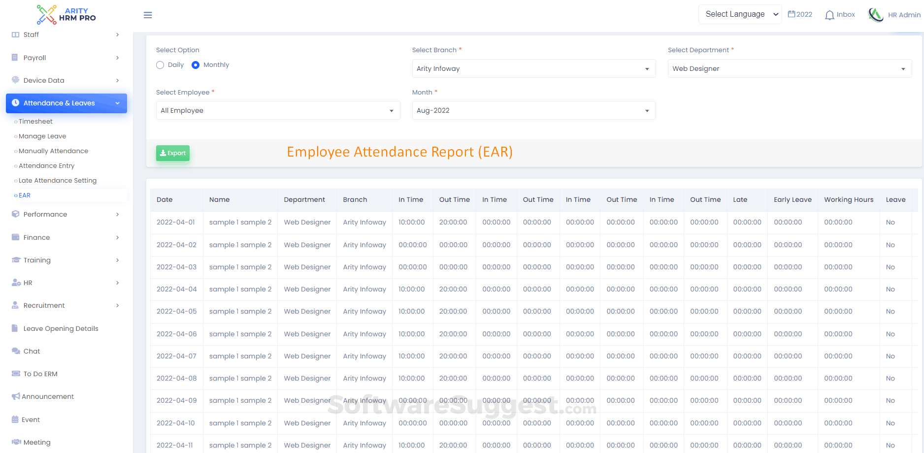Arity HRM Pro Small Screenshot 4